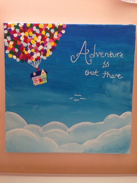 Up Movie Painting Ideas, Graduation Painting Ideas Canvases, Up Movie Painting, Casa Up, Graduation Painting, Canvas Halloween Painting Ideas, Balloon Paint, Canvas Halloween Painting, Painting Ideas On Canvas Halloween