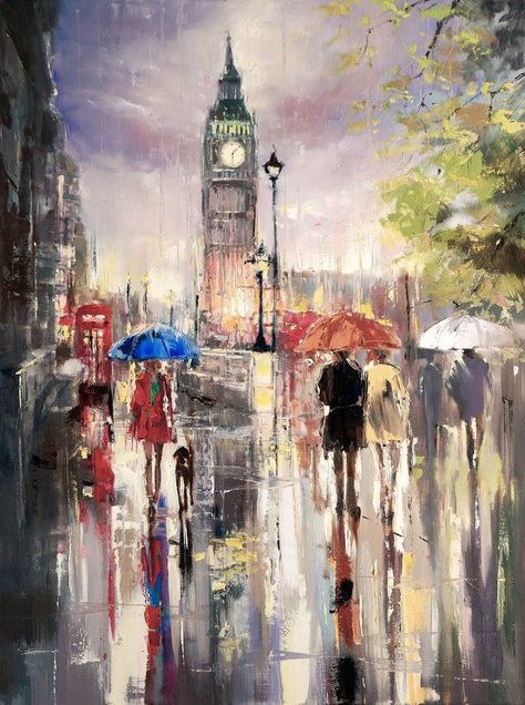 Cool Paintings Ideas, London Rain, Weather Aesthetic, London Painting, Paintings Ideas, London Vintage, Big Ben London, Artwork Images, Cross Paintings