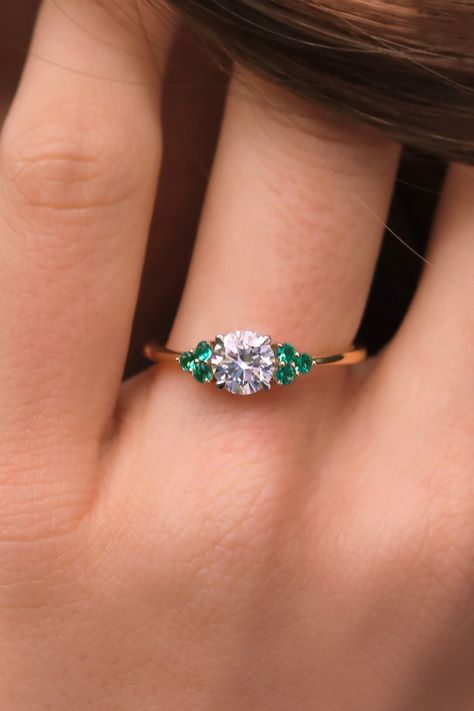 Diamond Rings With Emeralds, Diamond Engagement Rings With Emerald Accents, Engagement Ring Diamond And Emerald, Emerald And Diamond Ring Engagement, Emerald Accent Engagement Ring, Engagement Rings With Emerald Accents, Diamond Ring With Emerald Accents, Engagement Ring With Emerald Accents, Coloured Engagement Rings