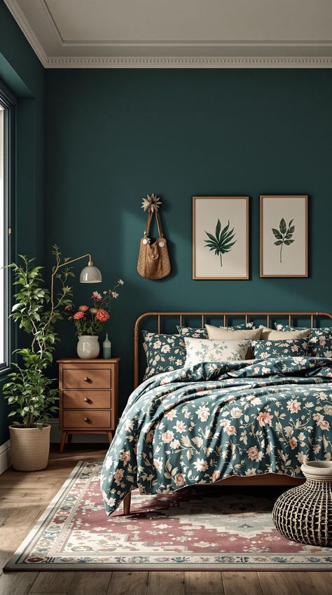 Dark Teal Bedroom Chocolate And Teal Bedroom Ideas, Teal Navy Bedroom, Dark Blue And Green Bedroom Ideas, Teal Accent Bedroom, Teal Master Bedrooms Decor, Dark Teal Blue Aesthetic, Aqua Bedroom Ideas For Adults, Black And Turquoise Bedroom, Dark Teal Bedding