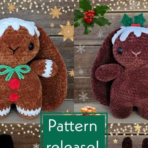 Tasha Gibbs on Instagram: "It's pattern release day for my 4-in-1 Xmas bunnies!! We have Candy the gingerbread bunny, Pudding the xmas pudding bunny, Frosty the snowbunny & Prancer the reindeer bunny! Which one will you make first?! The pattern is available as pdf on my website and also on my @ribblr_it shop as an interactive epattern!! . . . #crochet #crochetbunny #bunny #amigurumibunny #bunny #plushies #fiberartist #crochetpattern #crochetinspiration #crochetersofinstagram #christmas #chr Fun Christmas Crochet Projects, Crochet Christmas Animals Free Patterns, Christmas Plush Crochet, Crochet Animals Christmas, Christmas Bunny Crochet, Christmas Crochet Plushies Free Patterns, Crochet Christmas Bunny, Christmas Plushies Diy, Crochet Free Patterns Christmas