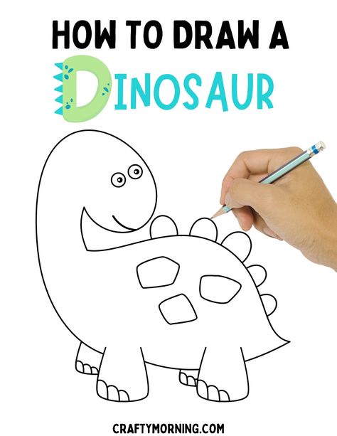 How to Draw a Dinosaur (Easy Step by Step Printable) Drawing A Dinosaur, Drawing A Dinosaur Easy, How To Paint A Dinosaur, Dinosaur Directed Drawing Preschool, How To Make A Dinosaur, Easy To Draw Dinosaur, Easy Dinosaur Drawing Step By Step, Draw Dinosaur Easy For Kids, How To Draw A Dinosaur For Kids