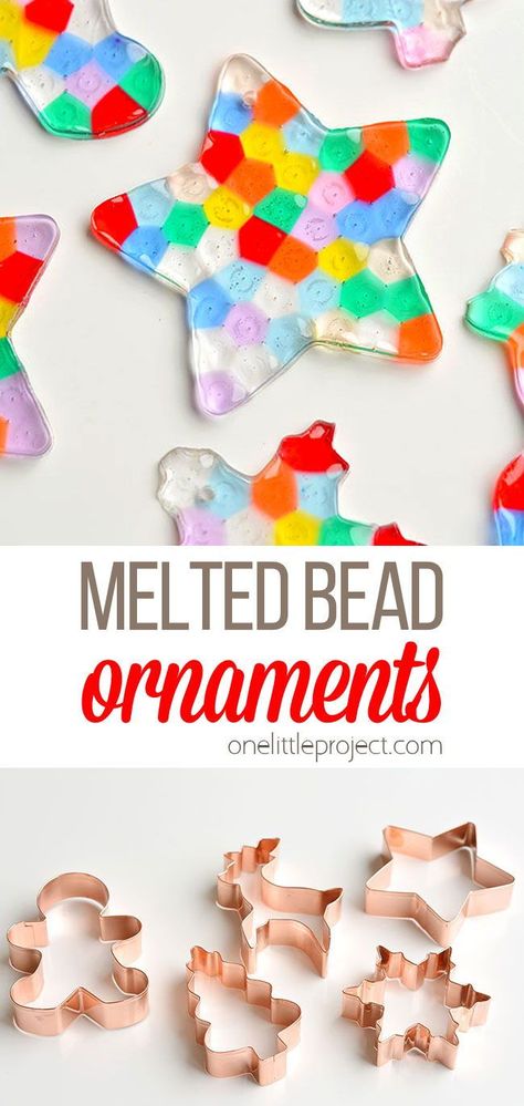 Melted Beads Ornaments Diy Christmas, Melted Bead Ornaments Christmas, Melted Bead Christmas Ornaments, Bead Tree Ornaments, Ornaments With Beads Diy, Pony Bead Melted Ornaments, Melted Christmas Ornaments, Kid Craft Ornament Ideas, Bead Christmas Ornaments Diy Kids