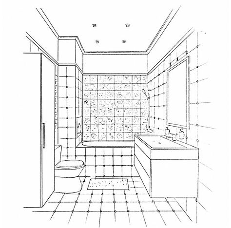 Bathroom One Point Perspective, Bathroom Perspective Drawing, Bathroom Perspective, Toilet Sketch, Japan Bathroom, One Point Perspective Room, Toilet Drawing, Bathroom Drawing, Perspective Room