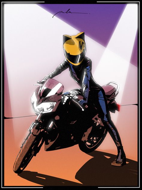 Motorcycle Drawing, Orange, Purple, Anime