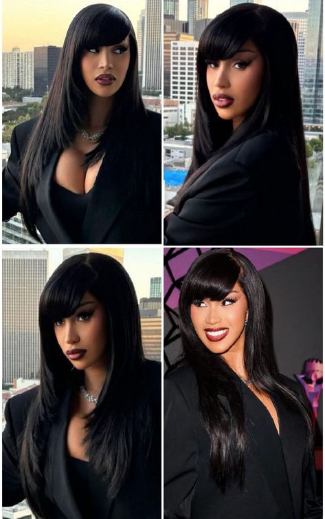 Ponytail With Straight Bangs, Wet Bob Look, Side Part Feathered Bangs, Long Bob With Bangs Black Women, Deep Side Part Bangs, 2016 Side Bangs, Hairstyles For Side Bangs, Jet Black Hair Styles, Black Y2k Hairstyles