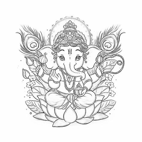 Ganesh Lakshmi Drawing, Dancing Ganesha Drawing, Lakshmi Ganesh Diwali Drawing Sketch, Ganesh Sketch Pencil, Ganesha Henna, Cute Ganesha Drawing, Lakshmi Painting, Ganesh Ji Drawing, Ganesh Mandala