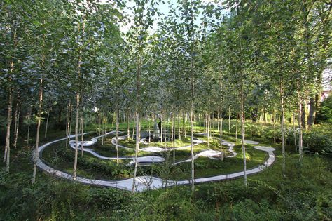 Birchbone Garden by Charles Jencks Charles Jencks, Garden Of Cosmic Speculation, Landscape Elements, Landscape Architecture Design, Urban Park, Urban Furniture, Parking Design, Modern Landscaping, Land Art