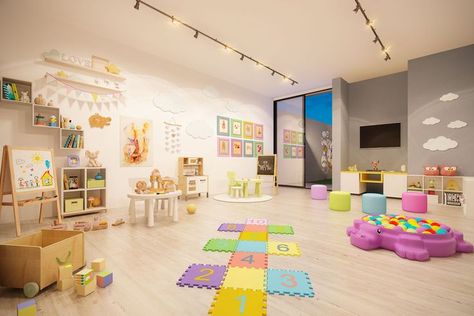 Playroom Ideas Luxury, Small Bathroom Floors, Small Bathrooms With Bath, Luxury Daycare, Bathrooms With Bath, Modern Daycare Design, Small Bathroom With Bath, Small Bathroom Cabinet, Bath Small Bathroom