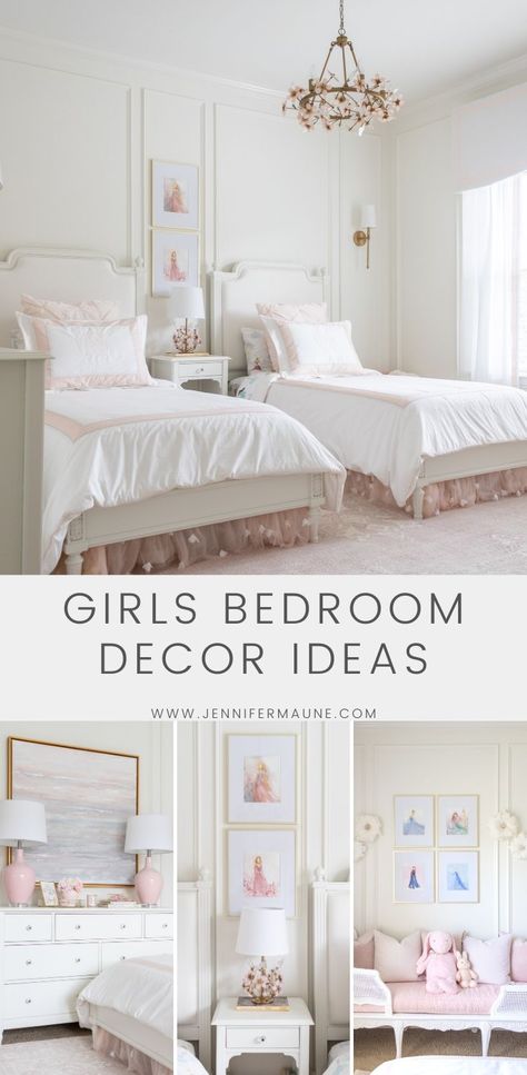 Princess Toddler Room Pottery Barn Kids, Princess Room For Two, Girl Pottery Barn Bedroom, Pretty Girls Bedroom Ideas, Grand Millennial Toddler Girl Room, Rh Kids Room Girls Bedroom, Restoration Hardware Girls Bedroom, Classy Princess Bedroom, French Inspired Girls Bedroom