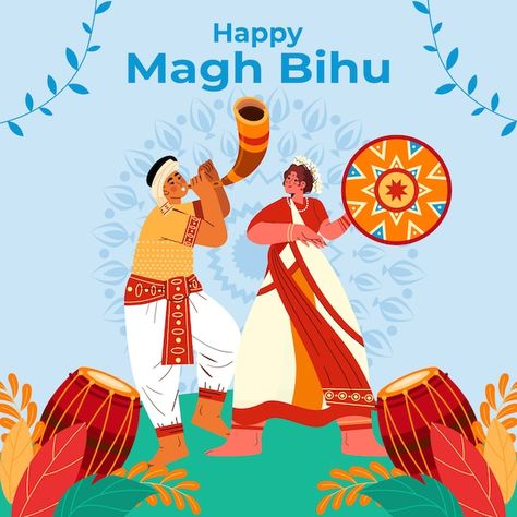 Bihu Festival Creative Ads, Bihu Festival, Magh Bihu, Indian Illustration, Creative Ads, Flat Illustration, Graphic Resources, Vector Free, Festival