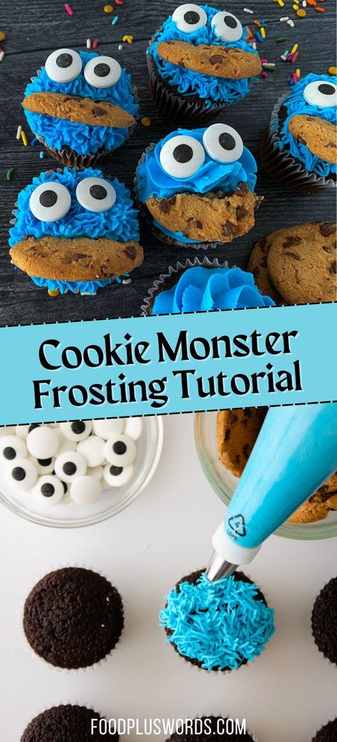 These Cookie Monster cupcakes are so delicious, you won't be able to resist them! Plus, they're really easy to make - just follow this tutorial and you'll have them ready in no time. Monster Cookie Muffins, Cookie Monster Dessert Ideas, Diy Monster Cupcakes, Monsters Inc Cupcakes, Cookie Monster Cupcakes Diy, Edible Eyes, Cookie Monster Cupcakes, Summertime Snacks, Moist Cupcakes