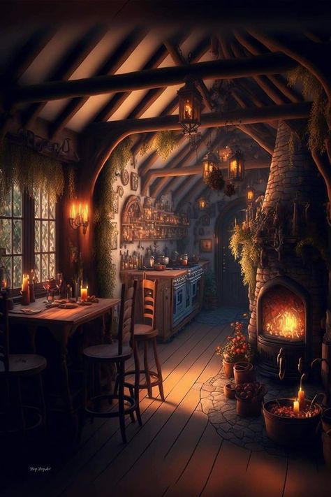 Inn Aesthetic Medieval, Fantasy Tavern Interiors, Medieval Fantasy House Interior, Fantasy Inn Interior, Medieval Cottage Interior, Fantasy Inn Room, Fantasy Cabin In The Woods, Medieval Home Interior, Medieval Tavern Aesthetic