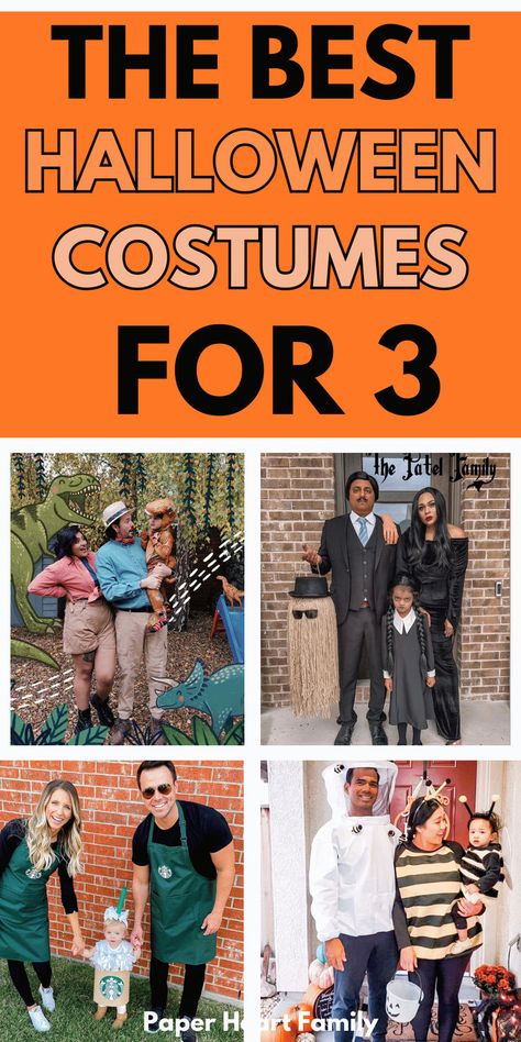 These Halloween costumes for three are the BEST! Get inspired for your family of three Halloween costume, and make this year the best yet. Three person Halloween costumes don't have to be difficult! 3 Person Costume, Halloween Costumes For Three, 3 Family Halloween Costumes, Three Person Costumes, Halloween Costumes For Families, Family Costumes For 3, Fun Halloween Costumes, Halloween Costumes For Family, The Best Halloween Costumes