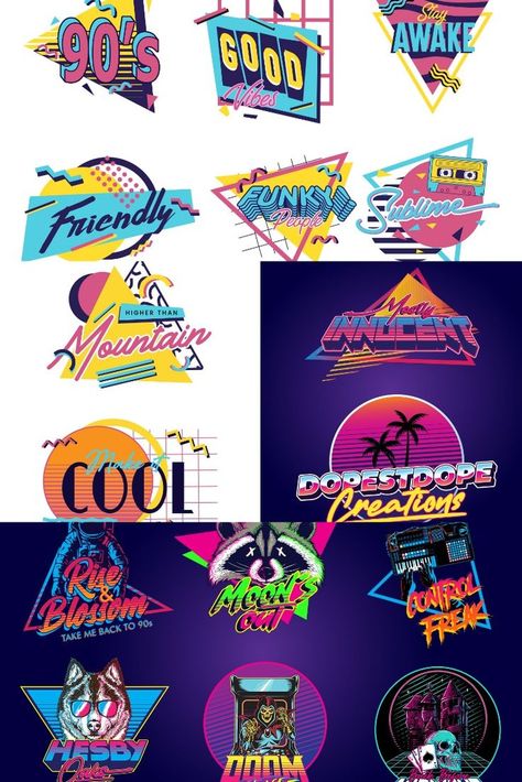 I will create 80s 90s logo typography Logos, 90s Logo Aesthetic, 90’s Font, 90s Logos Graphic Design, 90s Logo Design, 80s Logo Design, 90s Elements, Typography Advertisement, 90s Typography