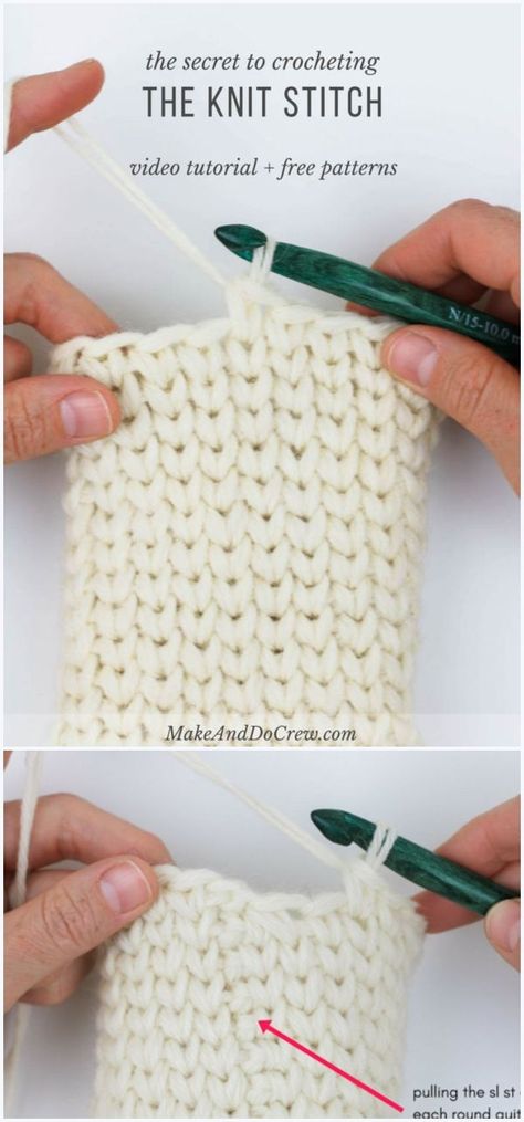 The Knit Stitch Free Crochet Pattern #freecrochetpatterns #crochetstitch #knitstitch Crochet Knit Stitches, Stitch Tutorial, Tutorial Crochet, Crochet Diy, Crochet Motifs, Single Crochet Stitch, Crochet Stitches Tutorial, Crochet Free, Basic Crochet Stitches