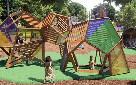 Earthscape Play - CANADA - Bespoke Timber Playscapes Playground Landscaping Ideas, Backyard Playground Landscaping, Diy Backyard Playground, Modern Playground, Playgrounds Architecture, Playground Landscaping, Playground Structures, Backyard Trampoline, Art Gallery Of Ontario