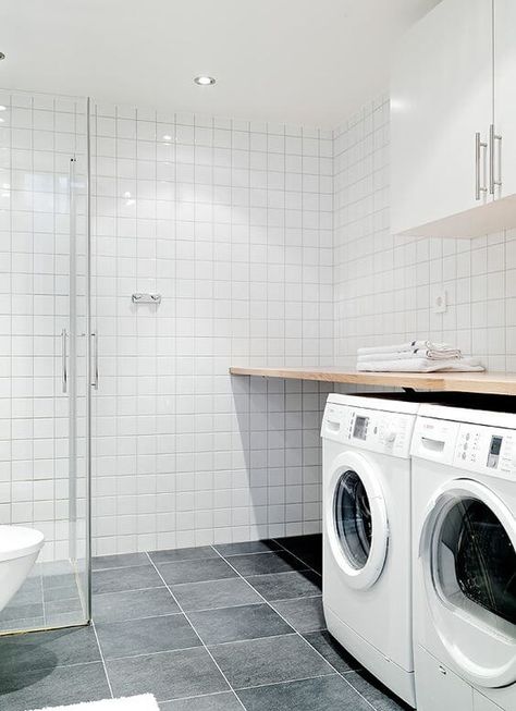 Combined Laundry And Bathroom, Laundry Bathroom Combo, Laundry Room Bathroom Combo, Deep Sink, Basement Laundry Room, Laundry Room Shelves, Basement Laundry, White Laundry, Bathroom Laundry Room