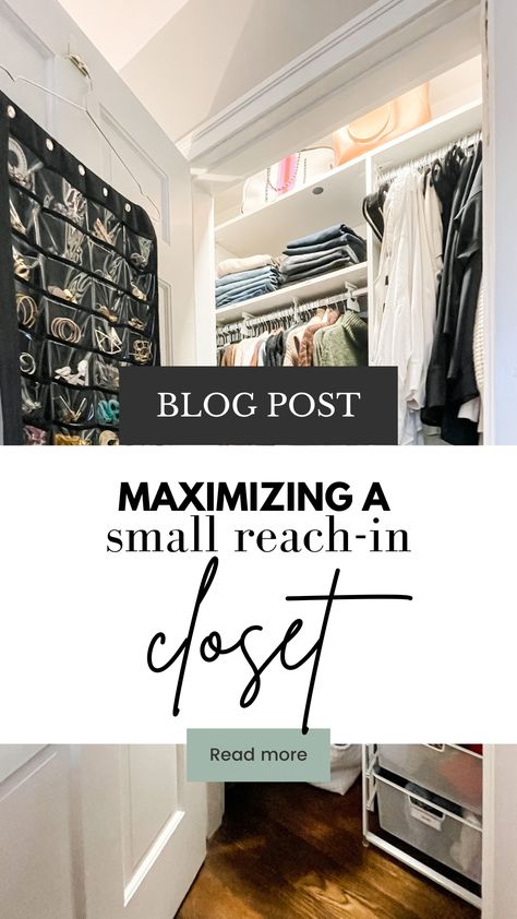 Maximizing a small reach-in closet where every inch counts — Organize Nashville Small Closet With High Ceiling, Small Reach In Closet Ideas Layout, Maximize Reach In Closet Space, Reachin Closet Ideas, Long Reach In Closet Ideas, Odd Closet Space, Master Reach In Closet, Bedroom Reach In Closet Ideas, Tall Ceiling Closet Storage