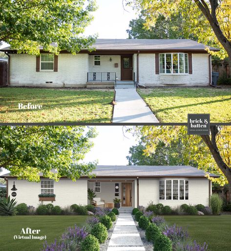 9 Small House Exteriors We Love - brick&batten Renovation Facade, Small House Exteriors, Ranch House Remodel, Architecture Renovation, Ranch House Exterior, Painted Brick House, House Makeovers, Ranch Remodel, Ranch Exterior