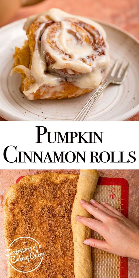 Pumpkin Roll With Real Pumpkin, Pumpkin Spice Cinnamon Buns, Pumpkin Recipes From Real Pumpkin, Pumpkin Cinnamon Roll Recipe, Recipes With Pumpkin Pie Spice, Yummy Pumpkin Desserts, Fall Goodies Dessert Recipes, Pumpkin Filling For Cinnamon Rolls, Pumpkin Things To Bake