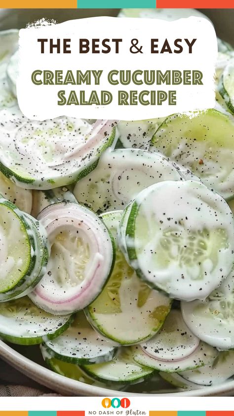 Easy Creamy Cucumber Salad, Cucumber Salad Recipes, Cucumber Salad Dressing, Best Spaghetti Recipe, Easy Cucumber Salad, Cucumber Dill Salad, Gluten Free Holiday Recipes, Creamed Cucumbers, Creamy Cucumber Salad