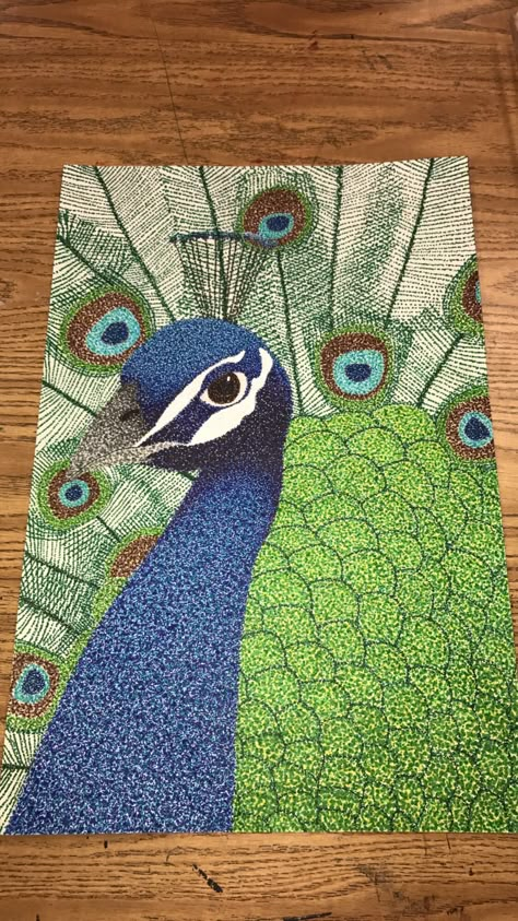 Pointalism Peacock by Maryn Saunders Pointalism Art Ideas, Pointalism Art For Kids Easy, Peacock Dot Painting, Dot Painting Peacock, Pointilism Art, Mandela Art Peacock, Dot Mandala Peacock, Pointalism Art, Stippling Drawing