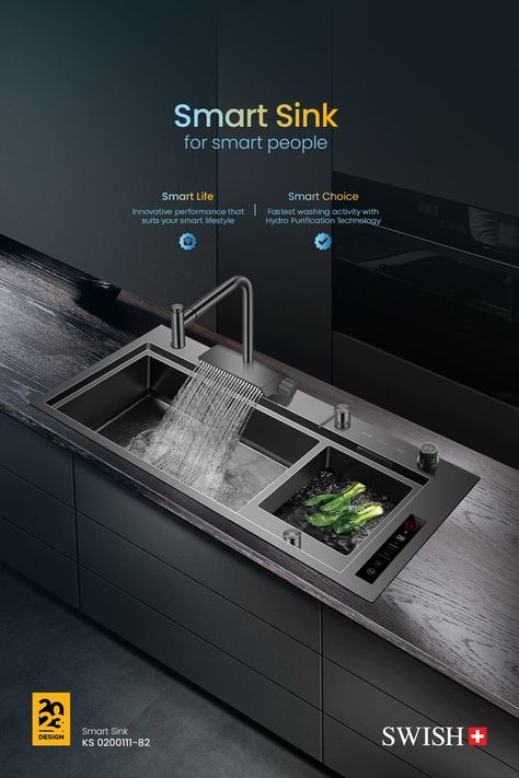 SWISH Smart Sink KS 0200111-82 Smart Sink, Smart Kitchen Technology, Interior Dapur, Best Kitchen Sinks, Kitchen Technology, Kitchen Sink Design, Luxury Appliances, Appliances Design, Smart Home Appliances