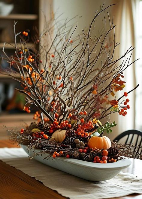 38+ Creative Fall Centerpiece Ideas for a Cozy Table Setting 7 Oil Lamp Table Centerpiece, Easy Halloween Centerpiece Ideas, Easy Fall Flower Arrangements, Fall Vase Ideas, Whiskey Bottle Centerpiece, Fall Vase Filler Ideas, Cozy Table Setting, Creative Christmas Decorations, Stick Centerpieces