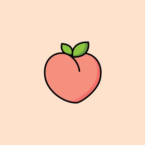 Cute and simple peach icon on peachy background. Flat design illustration by Ennbe #ennbedesigns#cuteicon#foodicon#fruiticon#peachicon#peach#peachy#peachyaesthetic#peachaesthetic#pinkaesthetic#minimalpeach#simplepeach#cutepeach#minimalist#fruity#yummy Peach Doodle Cute, Peach Border Design, Peach Tree Drawing Simple, Peach Cute Drawing, Peach Drawing Simple, Peach Line Drawing, How To Draw A Peach, Peachy Tattoo On But, Peach Art Cute