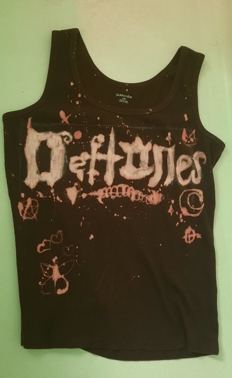 Deftones Bleached Shirt, Deftones Shirt Png, Bleach Tank Top Diy, Deftones Bleach Shirt, Bleach Designs On Shirts Grunge, Bleach Tank Top Designs, Bleached Shirt Designs Y2k, Grunge Bleached Shirt, Bleach Shirt Design Grunge