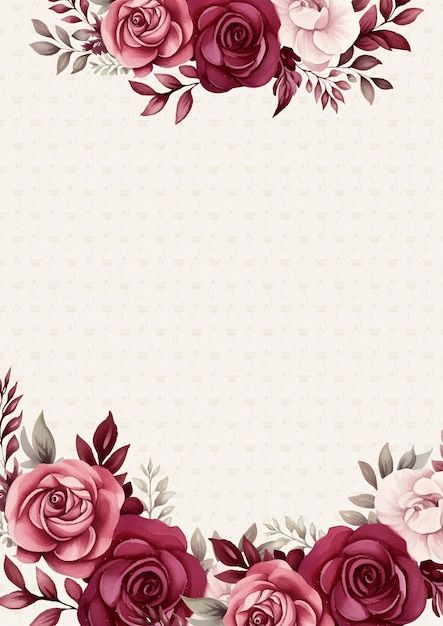 Rose Frame Background, Red Flower Background Design, Red Flower Frame Background, Burgundy Flower Invitation Template, Red Flower Border Frame, Wedding Card Frames, Instagram Ideas Post, Burgundy Flowers, Business Card Maker