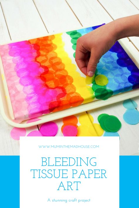 Mod Podge Tissue Paper Crafts, Tissue Paper Water Art, Crumpled Tissue Paper Art, Tissue Paper Printing, Tissue Paper Tie Dye, Tissue Paper Glue Art, Collage With Tissue Paper, Easy Art Class Ideas, Wet Tissue Paper Art