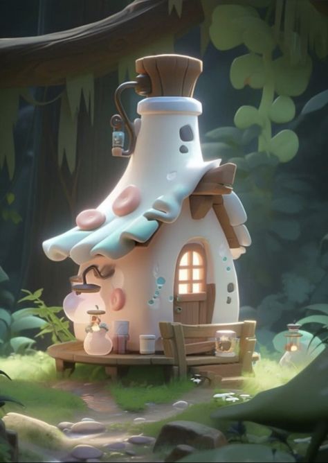 Cottage House Concept Art, Fantasy Angel, Bottle House, Props Art, Isometric Art, Low Poly Art, Fantasy House, Game Concept Art, Cute House