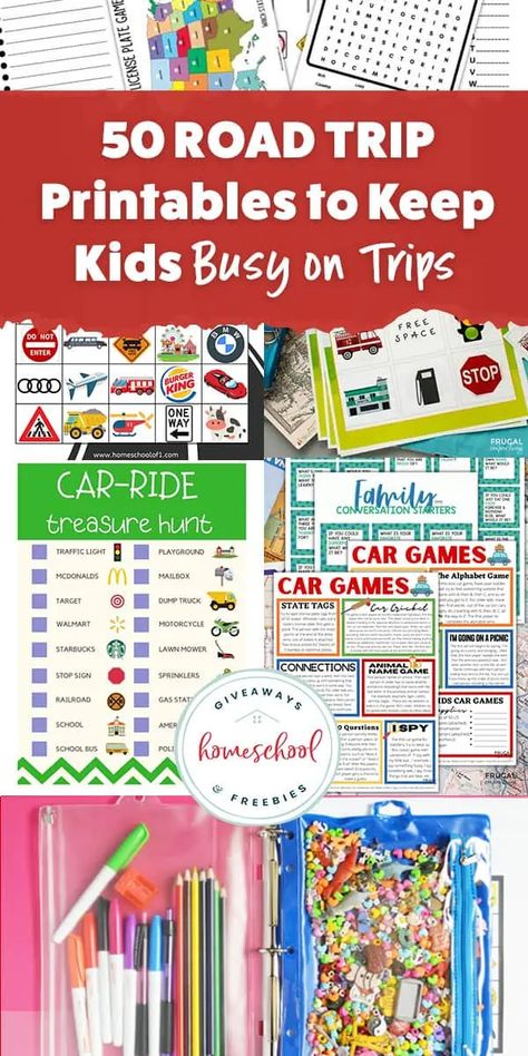 50 Road Trip Printables to Keep Kids Busy on Trips Free Road Trip Printables, Bingo Printable Free, Printable Road Trip Games, Road Trip Scavenger Hunt, Road Trip Printables, Road Trip Journal, Travel Binder, Road Trip Bingo, Kids Travel Journal