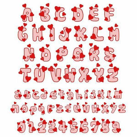 Font Alphabet And Numbers, Girly Fonts Alphabet, Heart Fonts, Heart Lettering, Cute Fonts Alphabet, Love Fonts, Heart Letters, Bubble Letter Fonts, Font Cute