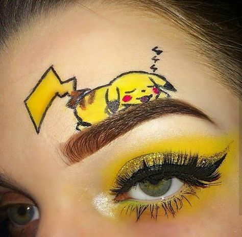 Pokemon Eye Makeup, Pokemon Makeup Looks, Pikachu Makeup, Anime Make-up, Pokemon Makeup, Kawaii Makeup Tutorial, Yellow Pikachu, Yellow Anime, Makeup Anime