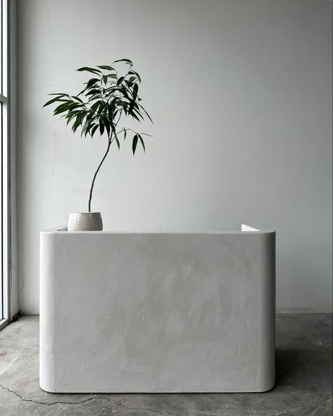 Nottke interiors curva plaster checkout counter Plaster Reception Desk, Check Out Counter, Host Stand, Modern Wabi Sabi, Checkout Counter, Plaster Texture, September 16, Retail Space, Retail Display