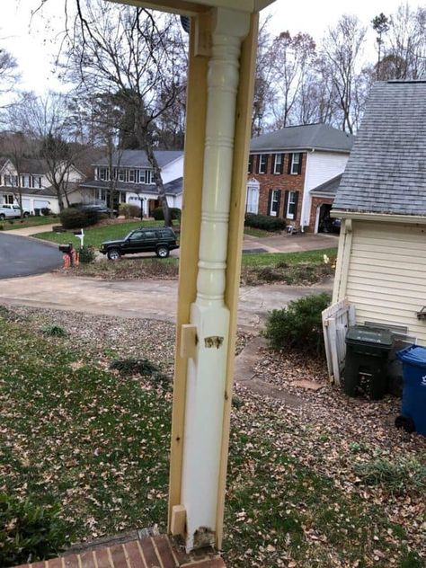 Front Porch Pole Ideas, Porch Wrapped Columns, Update Porch Posts, Diy Wood Posts Front Porches, Column Wraps Porch Diy, Trimming Out Porch Posts, Interior Posts Columns, Boxing In Front Porch Posts, Faux Cedar Porch Posts