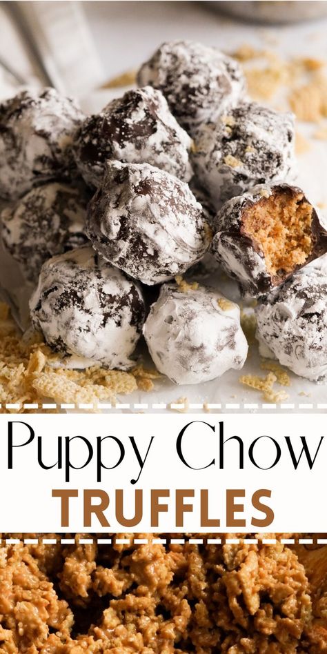 Puppy Chow Bites, Puppy Chow Chocolate Truffles, Puppy Chow Balls Recipe, Muddy Buddy Desserts, Puppy Chow Truffle Recipe, Puppy Chow Fudge, Reese’s Puppy Chow, Puppy Chow Cookies Recipes, Puppy Chow Mix Recipes