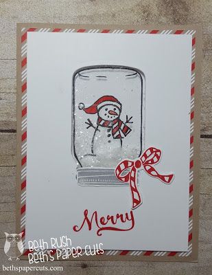 Jar of Cheer from Stampin' Up! Beth's Paper Cuts Holiday Mason Jar, Mason Jar Cards, Spooky Eyes, Snowman Cards, Beautiful Christmas Cards, Homemade Christmas Cards, Stampin Up Christmas Cards, Diy Christmas Cards, Shaker Cards