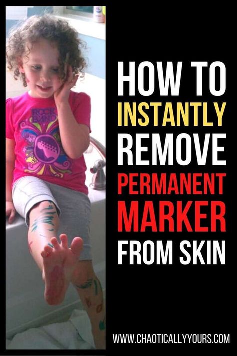 Learn how to quickly and easily remove permanent marker from skin with one product you probably already have in your house! Complete with video! How To Get Permanent Marker Off Skin, How To Remove Permanent Marker From Skin, How To Remove Sharpie From Skin, Remove Sharpie, How To Remove Sharpie, Remove Permanent Marker, Expo Marker, Marker Stain, Cleaning Painted Walls