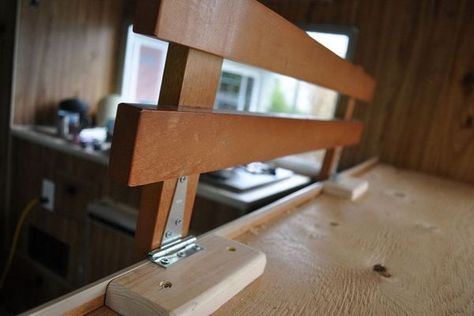 Camper Bunk Bed Rails, Bunk Bed Rails, Toy Storage Hacks, Bunk Bed Rail, Camper Bunk Beds, Rv Bunk Beds, Bunk Bed Safety, Toy Hauler Camper, Bunk Bed Ladder