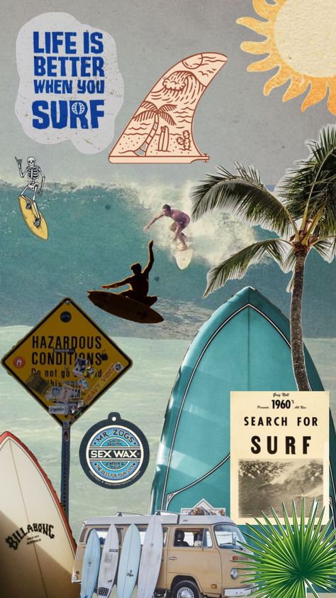 #surf #surfing #surfer #ocean #beach #waves #california #westcoast #wallpaper Aesthetic Surfer Wallpaper, Ocean Surf Aesthetic, Wave Collage Art, Surfer Vibes Wallpaper, Surf Wallpaper Aesthetic, Surf Iphone Wallpaper, Surfer Wallpaper Iphone, Vintage Surf Wallpaper, Surfer Aesthetic Wallpaper