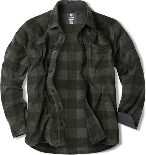 CQR Men's Long Sleeve Heavyweight Fleece Shirts, Plaid Button Up Shirt, Warm Corduroy Lined Collar & Cuffs Shirt Cuffs Shirt, Flannel Men, Mens Flannel Shirt, Shirt Cuff, Mens Flannel, Flannel Jacket, Collar Designs, Casual Shirt, Cotton Flannel