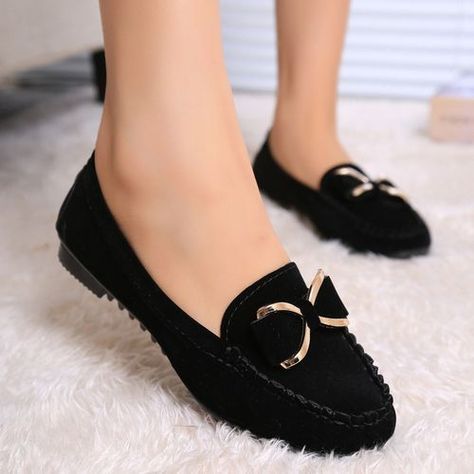 Work Flats Shoes, Casual Shoes Women Flats, Cozy Shoes, Womens Black Flats, Fashion Shoes Flats, Comfort Shoes Women, Office Shoes, Casual Flat Shoes, Bow Shoes