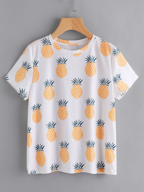 Pineapple Clothes, T Shirts White, T Shirt Picture, Fashion Tops Blouse, Pineapple Print, Tween Outfits, Teenager Outfits, Girls Fashion Clothes, Inspiration Mode