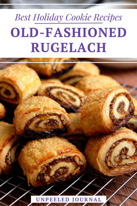 Nut Kolache Recipe, Rugalah Recipe, Rugelach Recipe Traditional, Rugelach Recipe Easy, Rugula Cookies Recipe, Jewish Cookies Recipes, Rugula Cookies, Italian Nut Roll Cookies, Rugalech Recipes