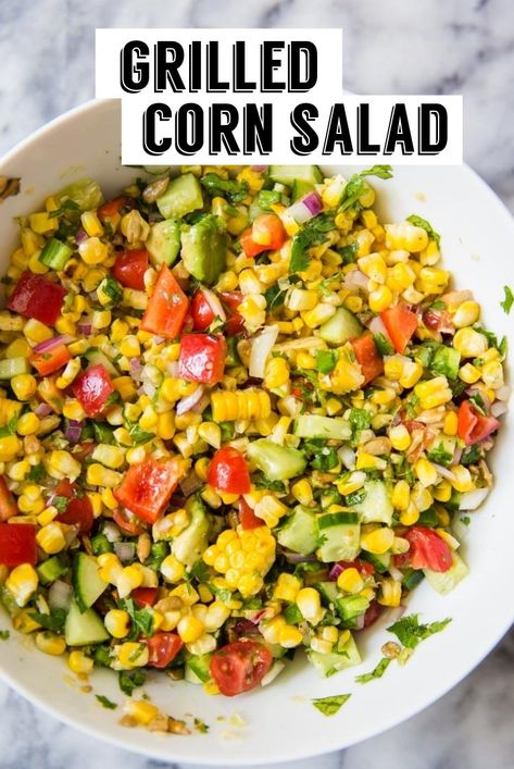 Corn And Cucumber Salad Recipe, Grilled Corn Salsa, Roasted Corn Salad, Corn Recipes Side Dishes, Healthy Corn, Fresh Corn Salad, Grilled Corn Salad, Corn Dishes, Corn Salad Recipes