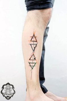 Four Elements Tattoo, Geometric Tattoo Leg, Ankle Tattoo Men, Element Tattoo, Modern Art Tattoos, Tatuagem Masculina Pequena, Elements Tattoo, Tattoo Trend, Triangle Tattoos